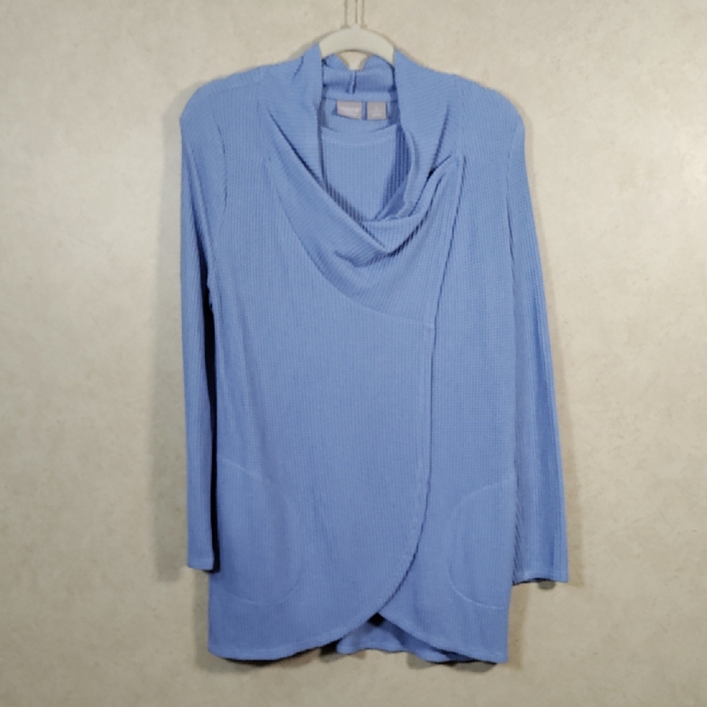 H153 Chico's blue waffle weave tank & cowl cardigan set 0 S NWT